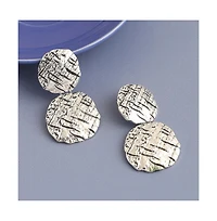 Sohi Women's Silver Dented Drop Earrings