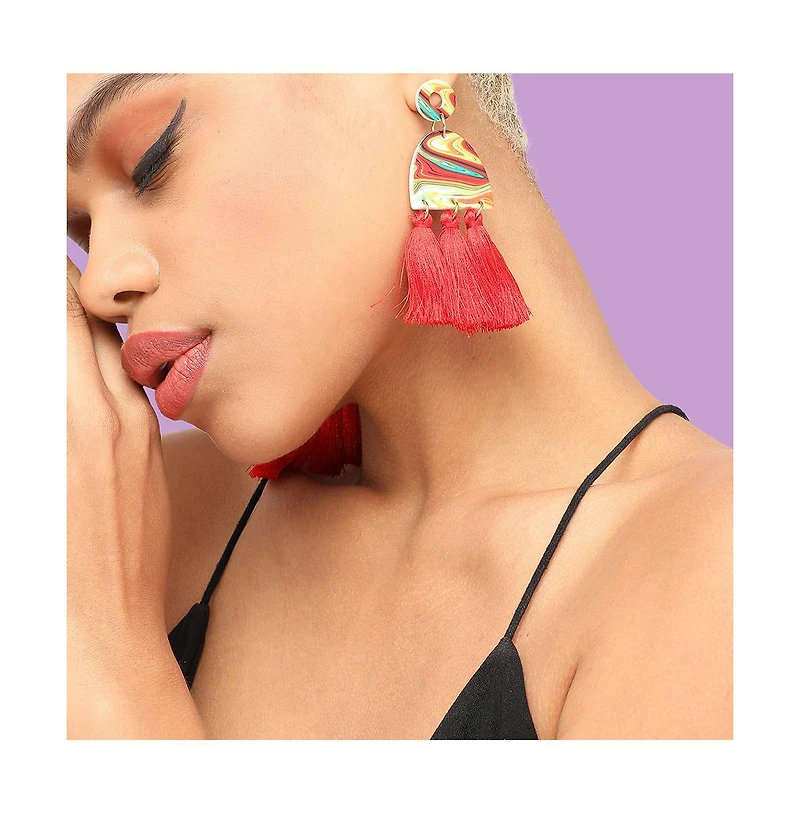 Sohi Women's Gold Tassel Drop Earrings