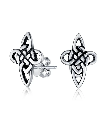 Bling Jewelry Religious Irish Infinity Love Knot Celtic Cross Stud Earrings Oxidized Sterling Silver