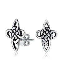 Bling Jewelry Religious Irish Infinity Love Knot Celtic Cross Stud Earrings Oxidized Sterling Silver