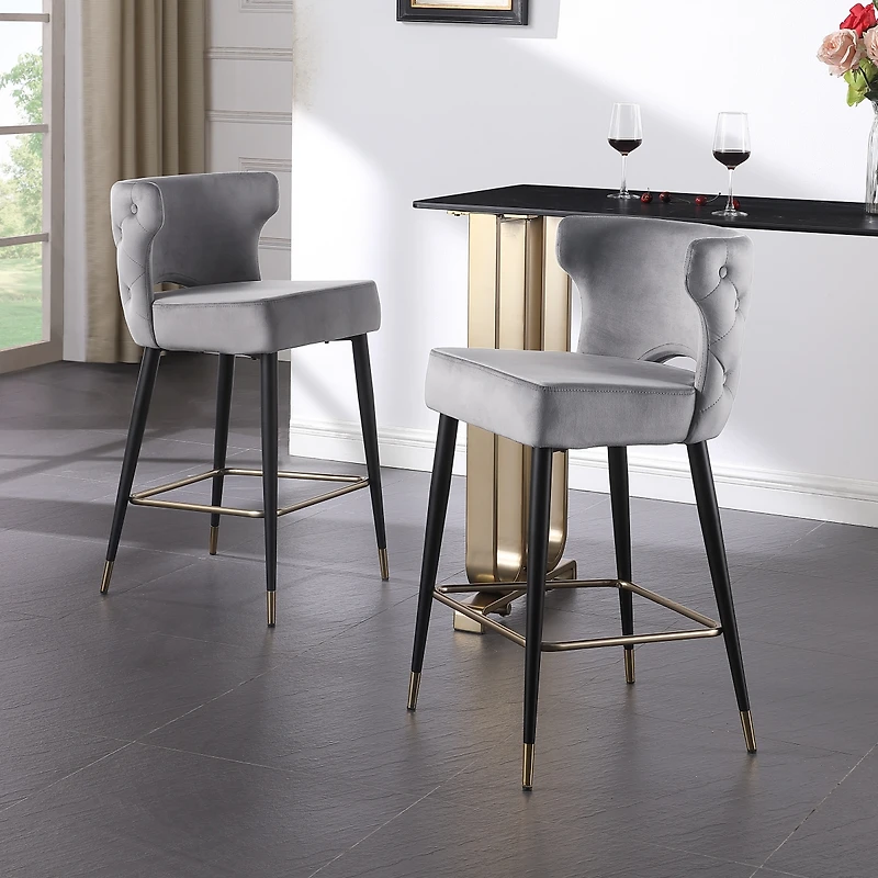 Streamdale Gray & Gold Velvet Counter Stool