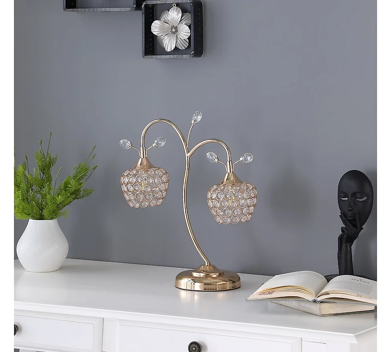 Streamdale 17.25" Rose Gold 2-Floral Bell Glam Metal Table Lamp