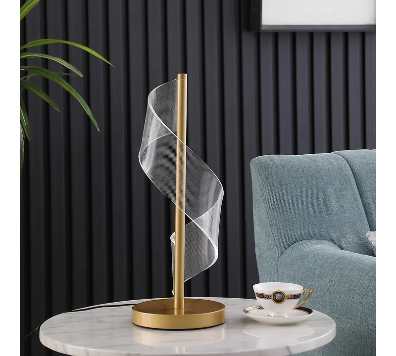 Streamdale Furniture 18.75" In Dinamo Modern" S" Wave Swirl Acrylic Led Brushed Gold Table Lamp