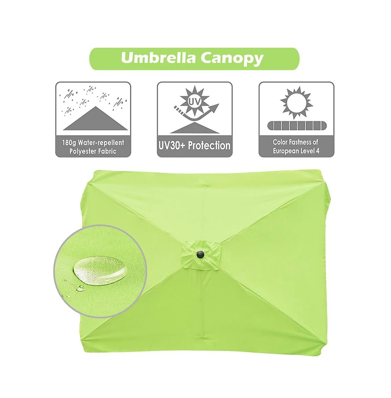 Rectangle Replacement Patio Umbrella Canopy Parasol Top Cover for 6 Ribs 6.5x10ft Umbrella