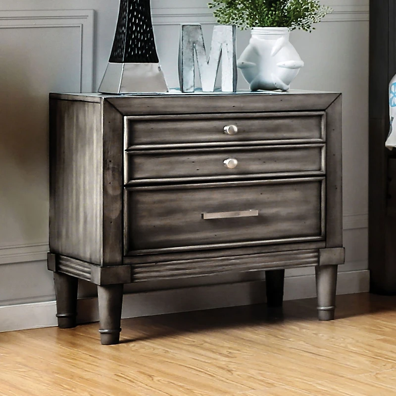 Simplie Fun Modern Gray Finish 1 Piece Nightstand Solidwood Hidden Drawer Nickel Round Knob Bedside Table Bedroom