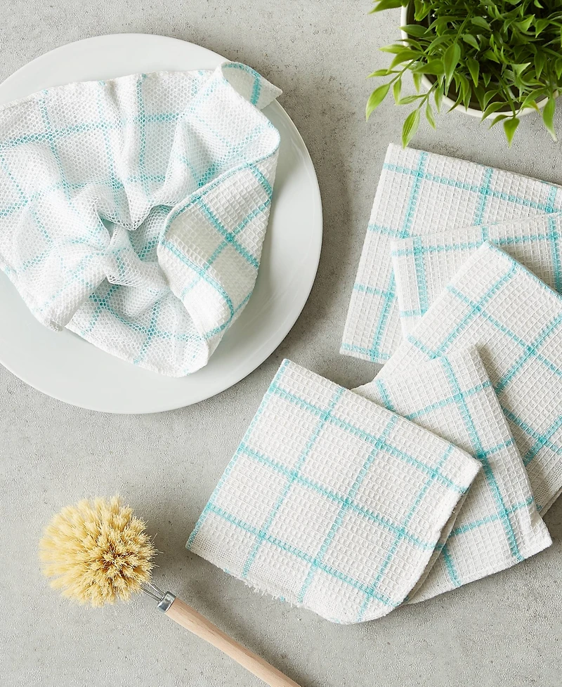 Design Imports Scrubber Dishcloths Collection Windowpane Dishrag Set, 12x12", White/Aqua Stripe, 6 Piece