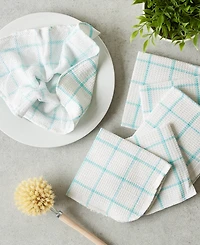 Design Imports Scrubber Dishcloths Collection Windowpane Dishrag Set, 12x12", White/Aqua Stripe, 6 Piece