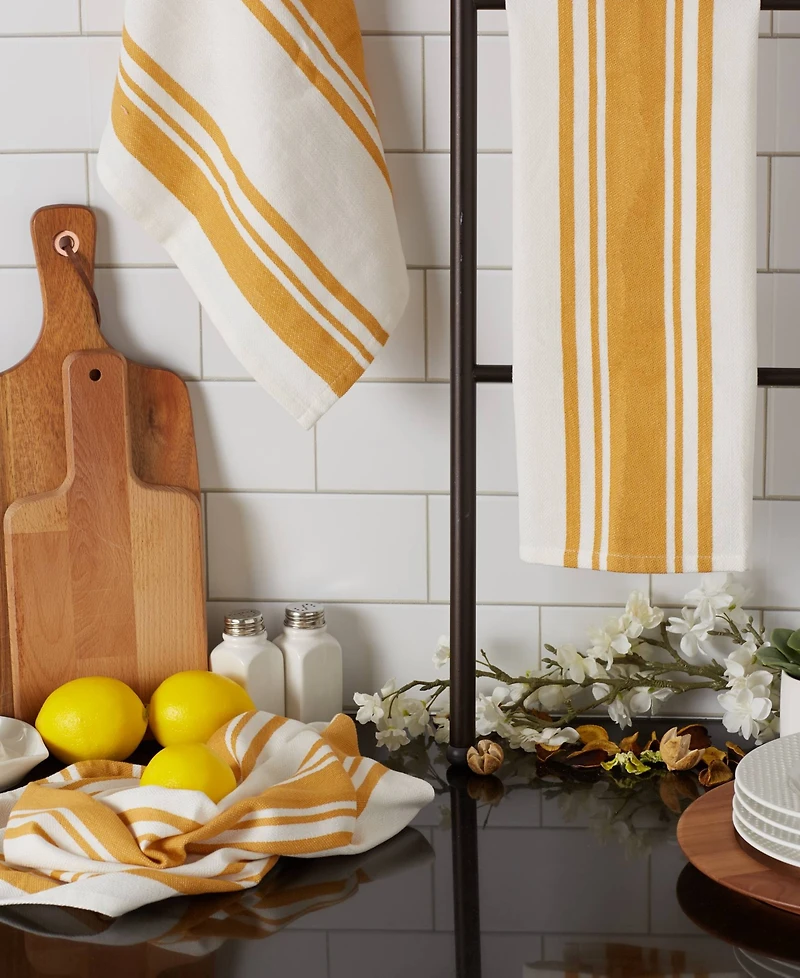 Design Imports Everyday Kitchen Dishtowel Collection Large Chef Stripe Tea Towel, 18x28", Honey Gold, 3 Count
