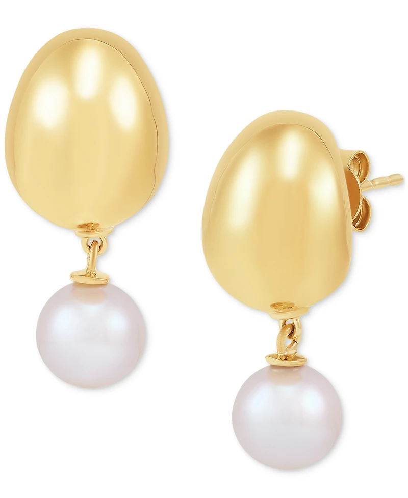 Honora Cultured Freshwater Pearl (8mm) Dangle Drop Earrings in 14k Gold