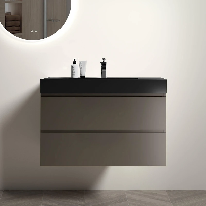 Streamdale Gray Bathroom Vanity with Sink, Large Storage Wall Mounted