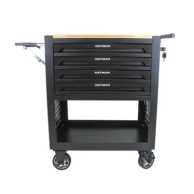 Streamdale Furniture 4 Drawers Multifunctional Tool Cart With Wheels And Wooden Top