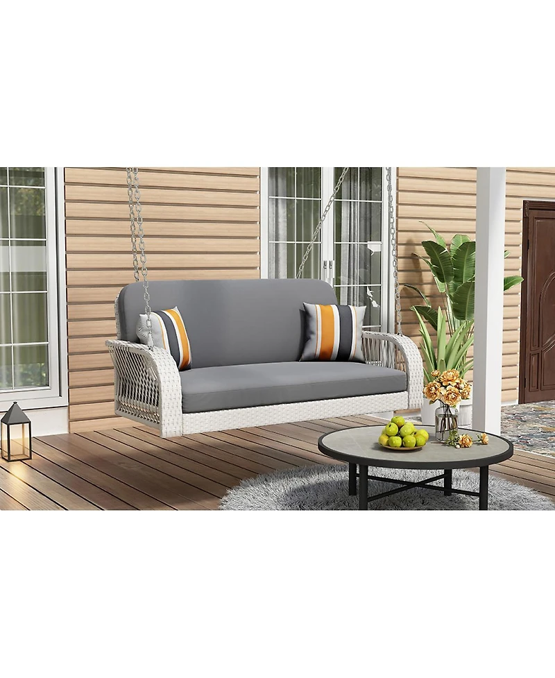 Streamdale White and Gray 2-Seater Wicker Porch Swing