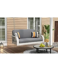 Streamdale White and Gray 2-Seater Wicker Porch Swing