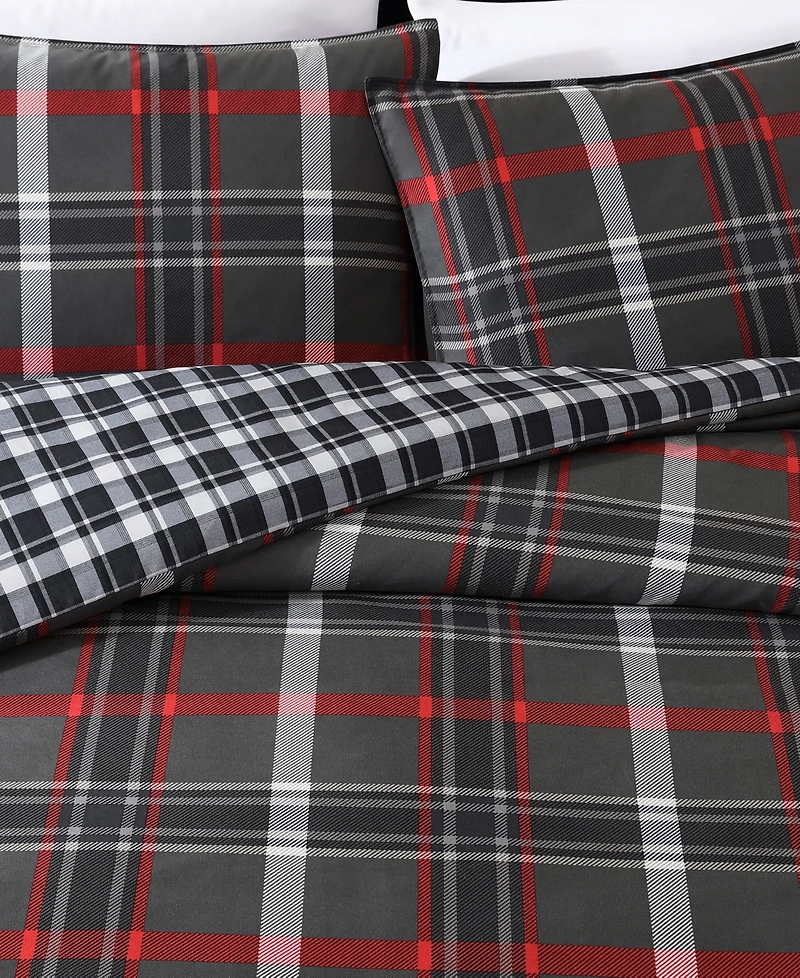 Closeout! Eddie Bauer Willow Plaid Microsuede Piece Duvet Cover Set