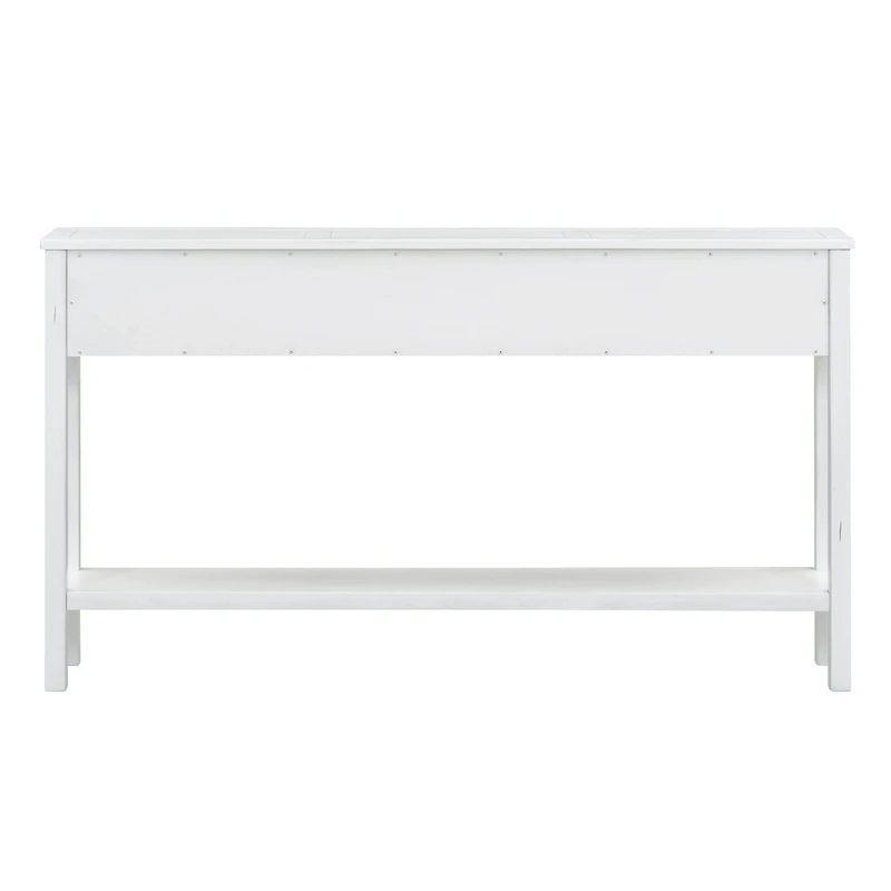 Simplie Fun Antique White Console Table with Drawers and Shelf, 60" Long