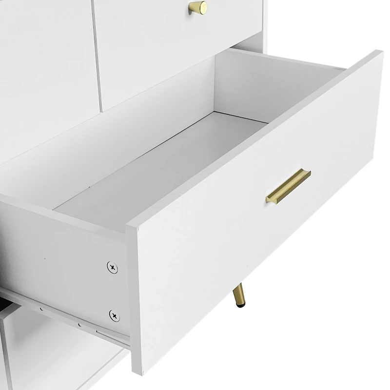 Streamdale Furniture Seven Drawers Large Chest Of Drawer Cabinet With Golden Handle And Golden Legs White Color