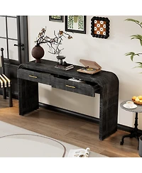 Simplie Fun Retro Console Table with Drawers (Natural Wood)