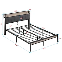 Simplie Fun Queen Metal Platform Bed w/ Upholstered Headboard & Storage