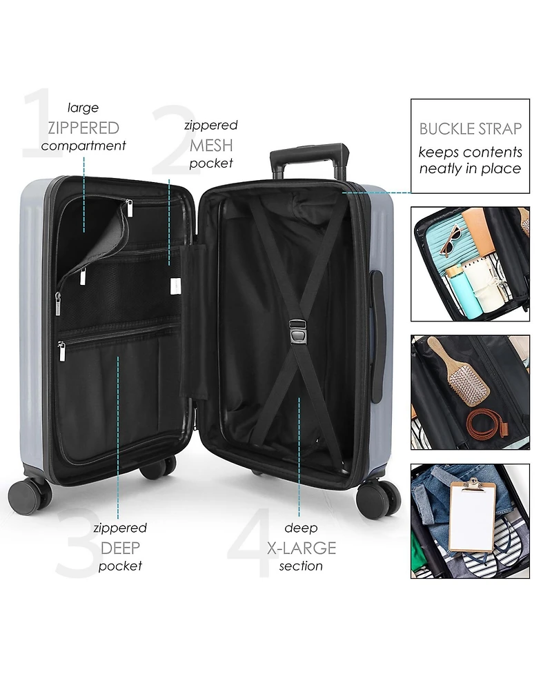 TravelArim 22" Hard Shell Lightweight Carry On Luggage Airline Approved with Smart Organization and Attachable Cosmetic Case