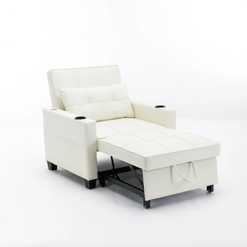 Streamdale White leather convertible futon chair bed with Usb ports