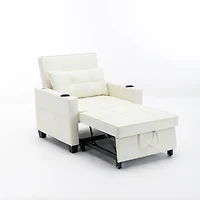 Streamdale White leather convertible futon chair bed with Usb ports