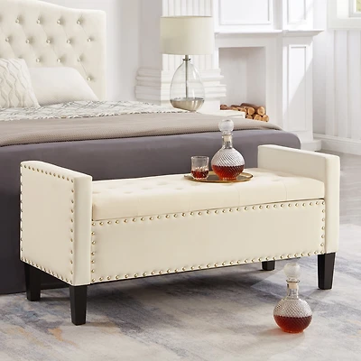Streamdale Furniture Cream Upholstered Storage Bench with Tufted Seat