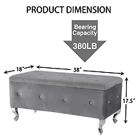 Streamdale Grey Tufted Storage Ottoman Bench With Crystal Buttons