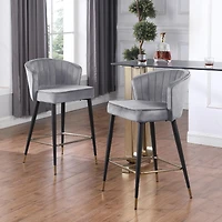 Streamdale Gray Velvet Counter Height Stool with Gold Tipped Legs