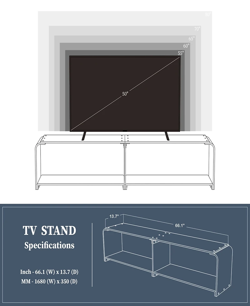 Fox Hill Trading Richard 71" W x 13.8" D x 16" H Two-Tier Acrylic Tv Stand