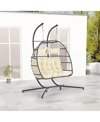 Streamdale 2 Person Outdoor Rattan Hanging Chair Patio Wicker Egg Chair