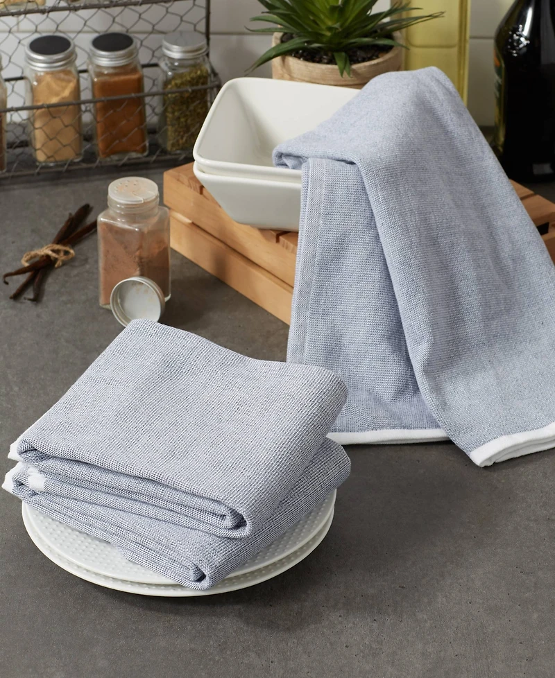 Design Imports French Terry Collection Kitchen Dishtowel Set, 18x28", French Blue Chambray Solid, 3 Piece