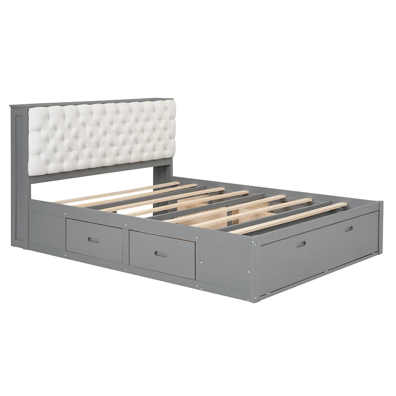 Streamdale Queen Platform Bed with Storage Headboard and Drawers