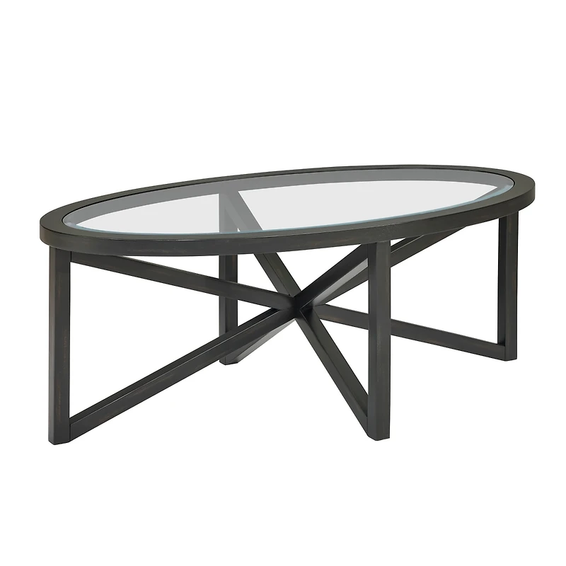 Streamdale Furniture Modern Tempered Glass Coffee Table with Wood Base