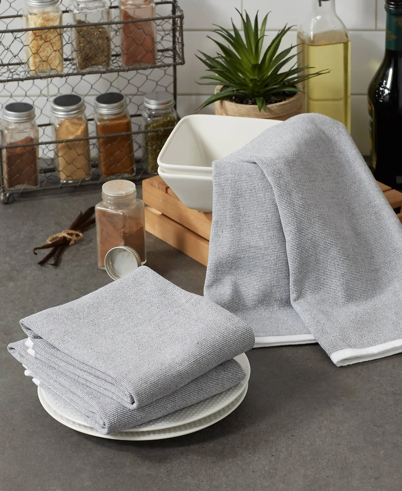 Design Imports French Terry Collection Kitchen Dishtowel Set, 18x28", Mineral Gray Chambray Solid, 3 Piece