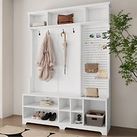 Streamdale White Hall Tree with Shoe Bench and Coat Rack