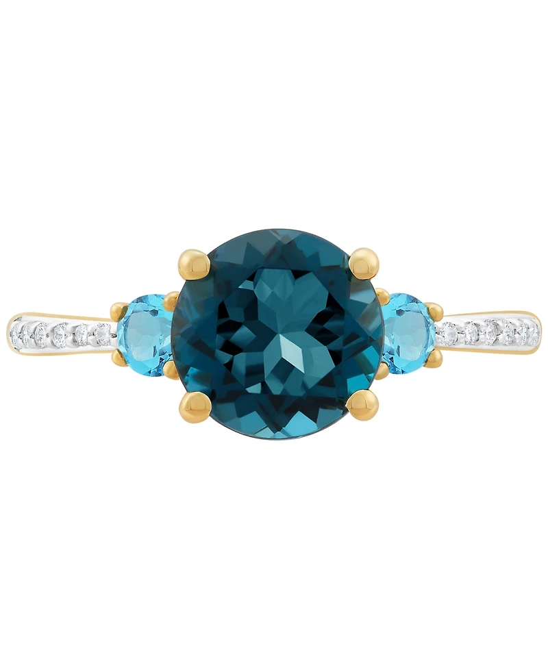 London Blue Topaz (2-1/3 ct. t.w.), Swiss Blue Topaz (1/3 ct. t.w.) & Diamond (1/20 ct. t.w.) Ring in 14k Gold