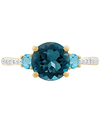 London Blue Topaz (2-1/3 ct. t.w.), Swiss Blue Topaz (1/3 ct. t.w.) & Diamond (1/20 ct. t.w.) Ring in 14k Gold