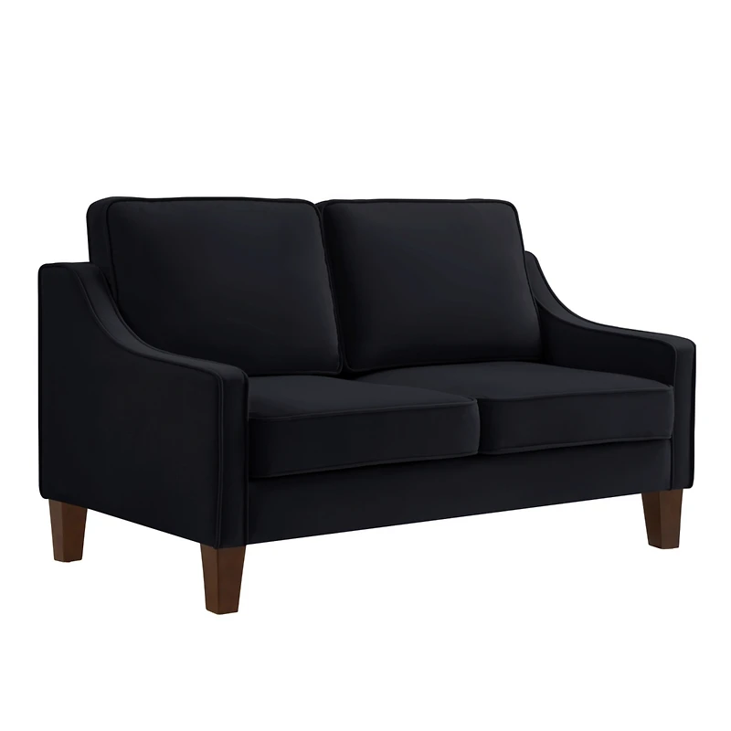 Simplie Fun Upholstered Black Velvet Loveseat Sofa with Wooden Legs