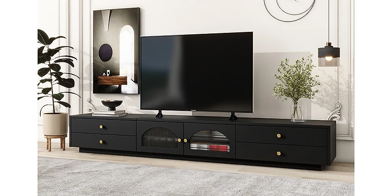 Streamdale Elegant Tv Stand for 90" TVs, Glass Doors