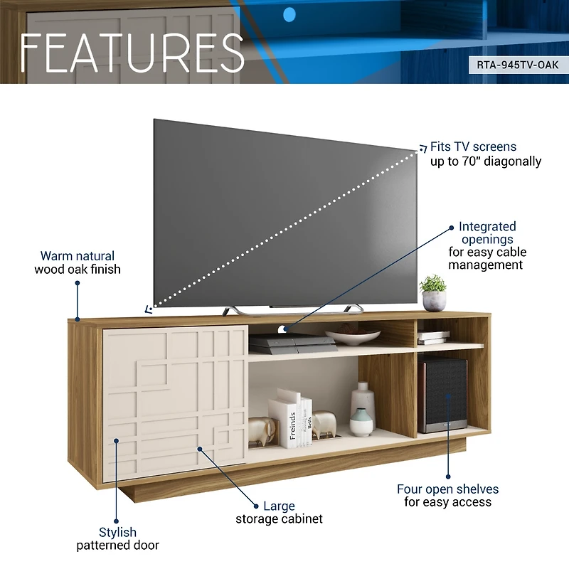Streamdale Contemporary Tv Stand For TVs Up To 70", Oak