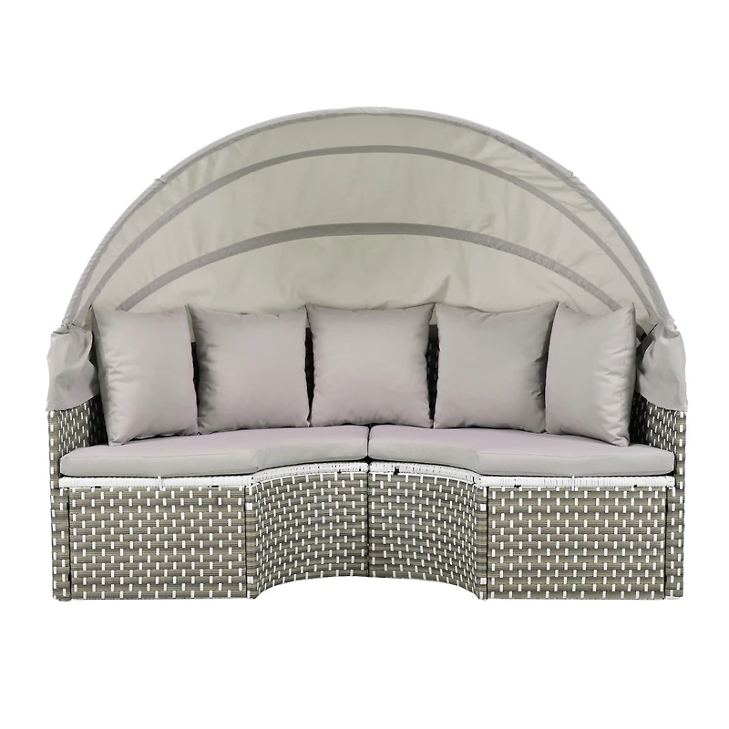 Simplie Fun Gray Rattan Outdoor Sectional Sofa Set with Retractable Canopy