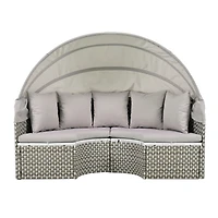 Simplie Fun Gray Rattan Outdoor Sectional Sofa Set with Retractable Canopy