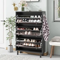 Streamdale Slim shoe cabinet with hanging hooks, drawers, and adjustable panels