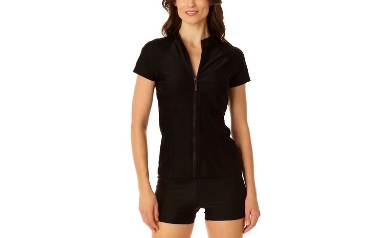 Coppersuit Women's Short Sleeve Zip Front Rashguard Top