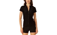 Coppersuit Women's Short Sleeve Zip Front Rashguard Top