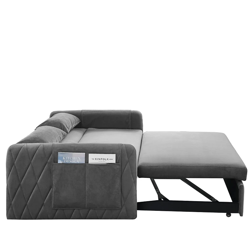 Streamdale Furniture 55" Modern Convertible Sofa Bed With 2 Detachable Arm Pockets, Velvet Loveseat Sofa With Pull Out