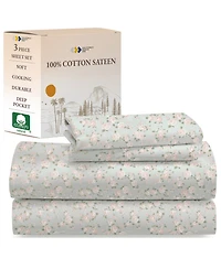 Floral Sheet Set Twin Xl, Soft 100% Cotton Sheets, Sateen, 3 Pc Deep Pocket Bedding Sheets & Pillowcase Set - Chic Floral