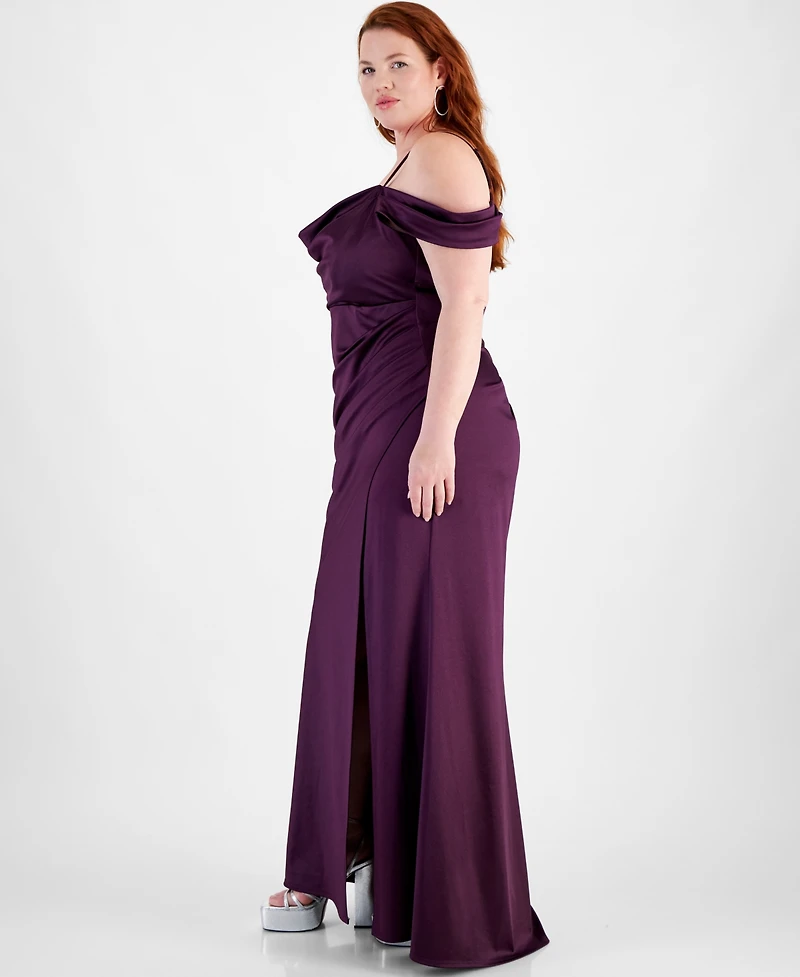 B Darlin Trendy Plus Off-The-Shoulder Satin Gown