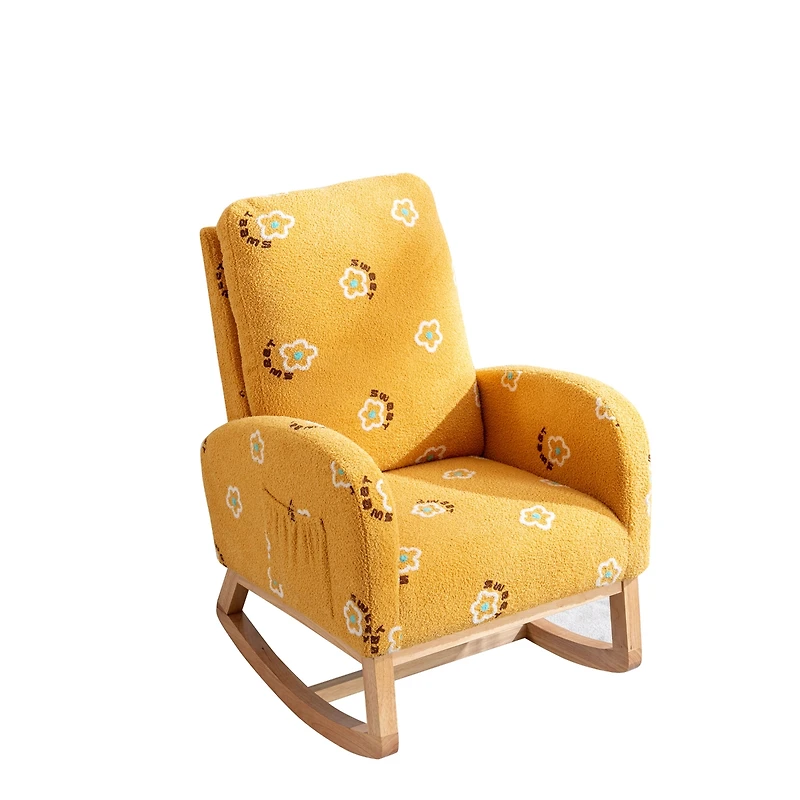 26.8 W Modern Rocking Chair For Nursery, Mid Century Accent Rocker Armchair With Side Pocket