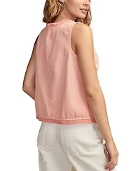 Lucky Brand Women's Flyaway Tie-Front Lace-Trim Tank Top